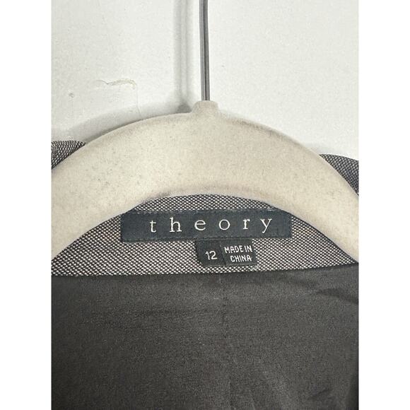 Theory Women's One Button Wool Blend Brown Blazer Gray Size 12 - Picture 3 of 7
